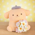 Figurine de collection Bouquet translucide Pompompurin, texture floquée, couleurs pastel