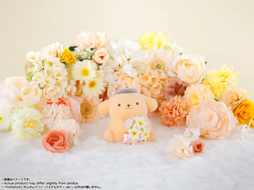 Figurine de collection Bouquet translucide Pompompurin, texture floquée, couleurs pastel