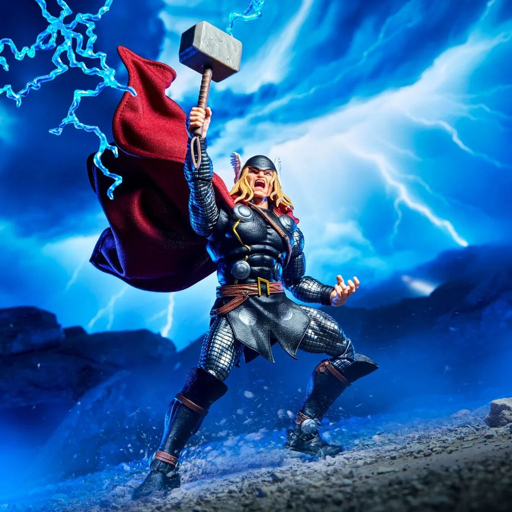 Figurine articulée Thor avec cape, Mjolnir, effets de foudre et accessoires