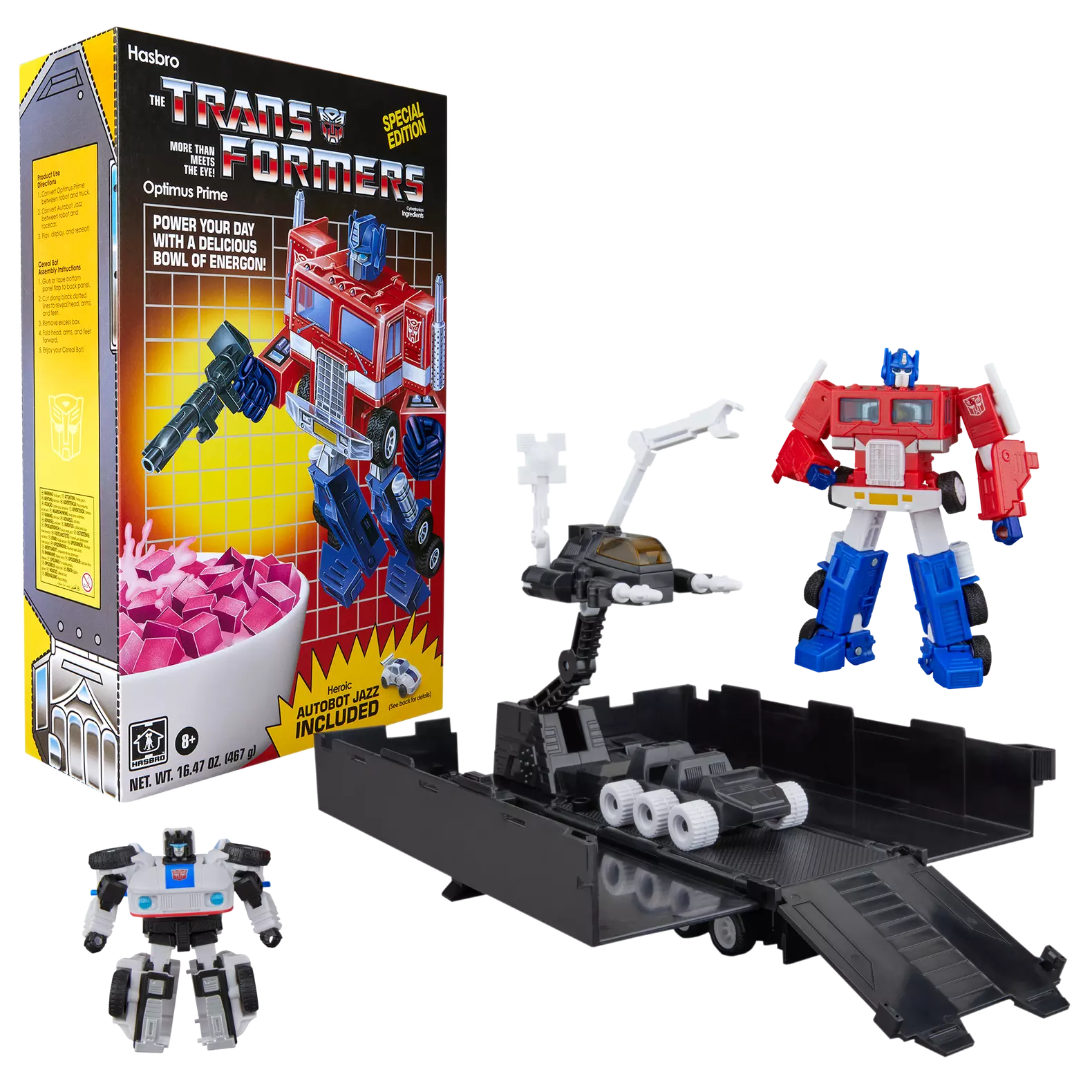 Optimus Prime et Jazz Autobot figurines articulées en coffret avec remorque et accessoires