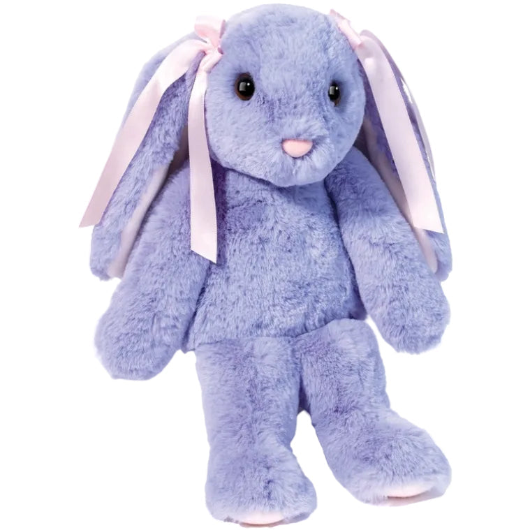 Peluche lapin violet avec nœuds de ruban roses