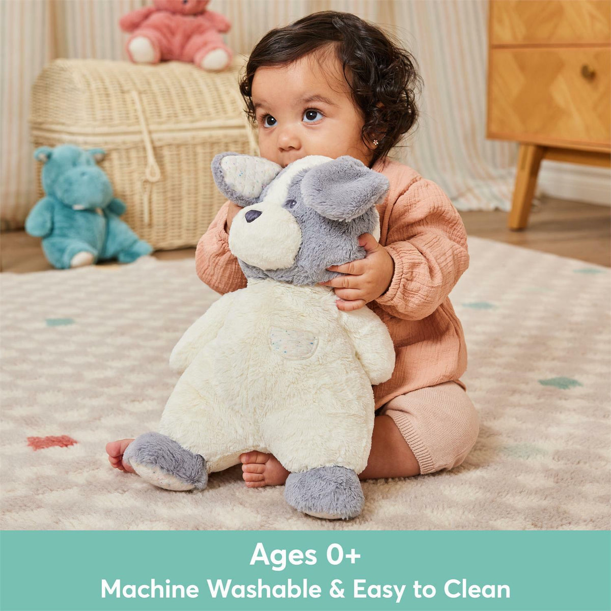 Peluche Chiot Tachetée Grise et Blanche – Jouet Doux – 32 cm