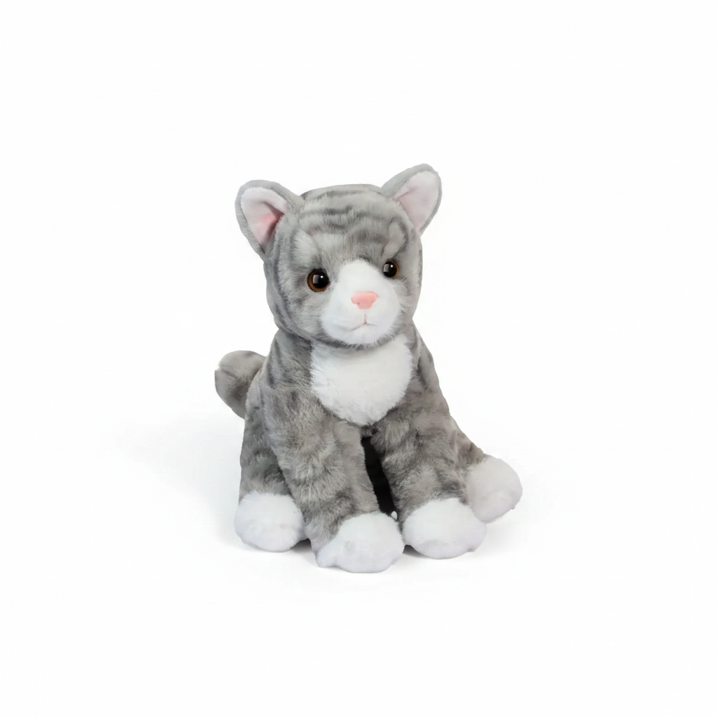 Peluche de chat gris tigré Tabbie, assise