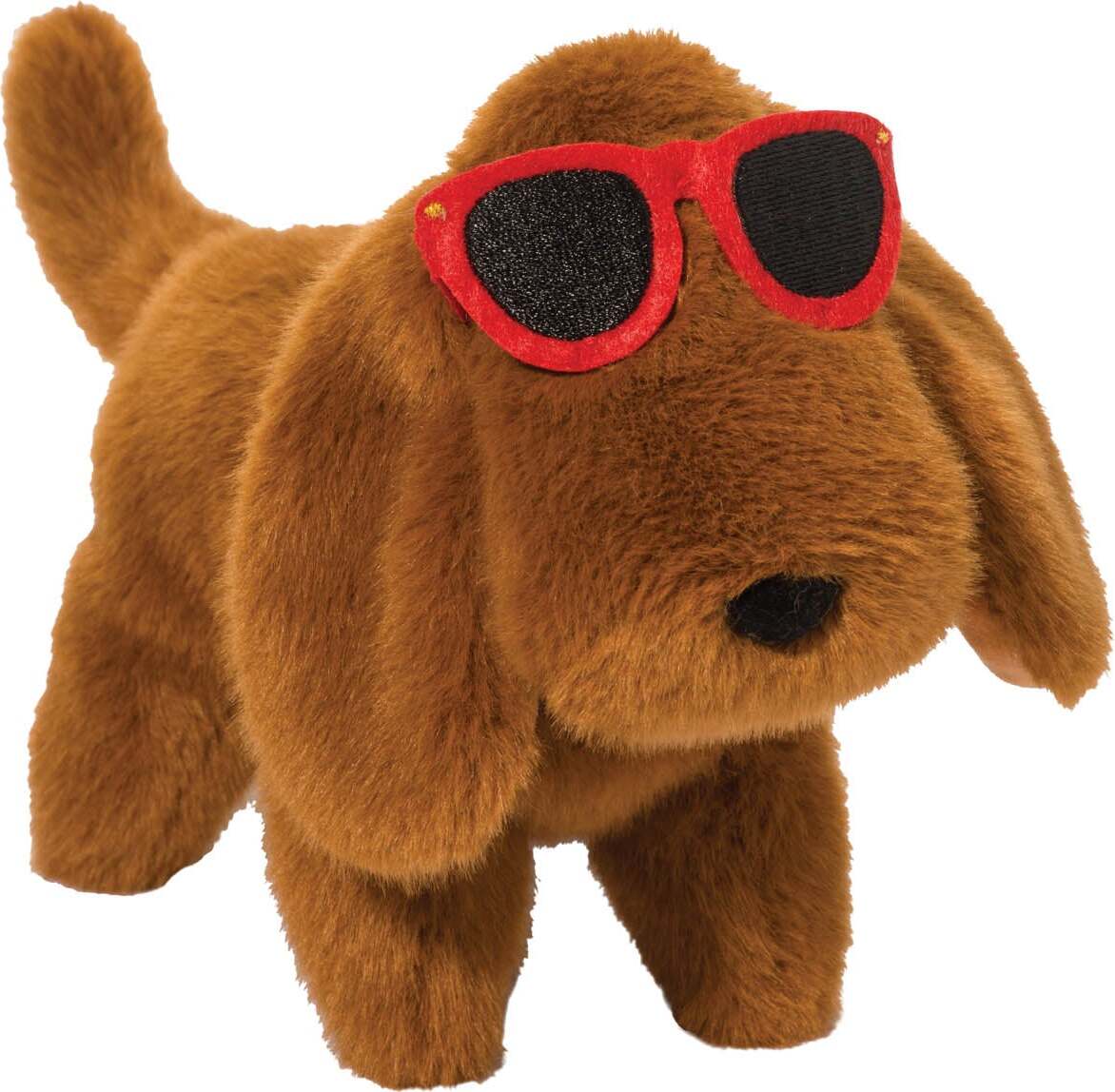 Jouet en peluche teckel avec lunettes de soleil rouges